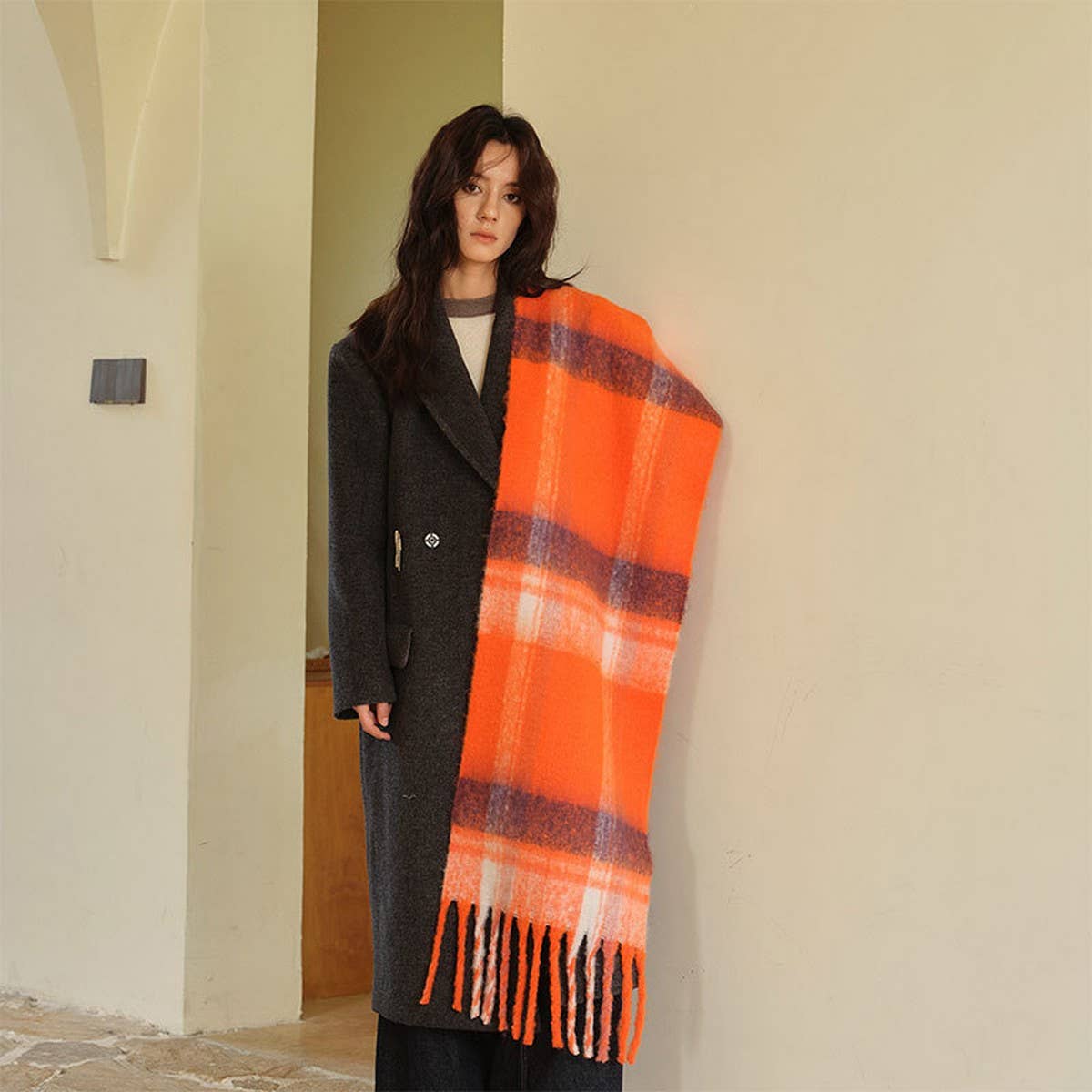 Mint Checkered Oversized Scarf for Winter