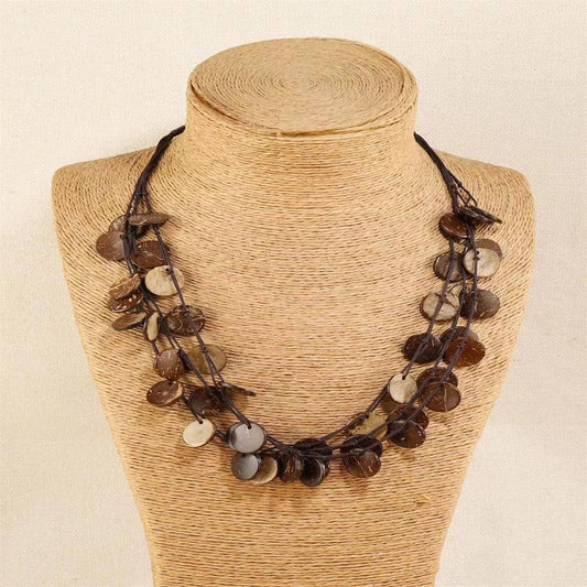 LONG COCONUT SHELL WOOD BEAD VINTAGE NECKLACE