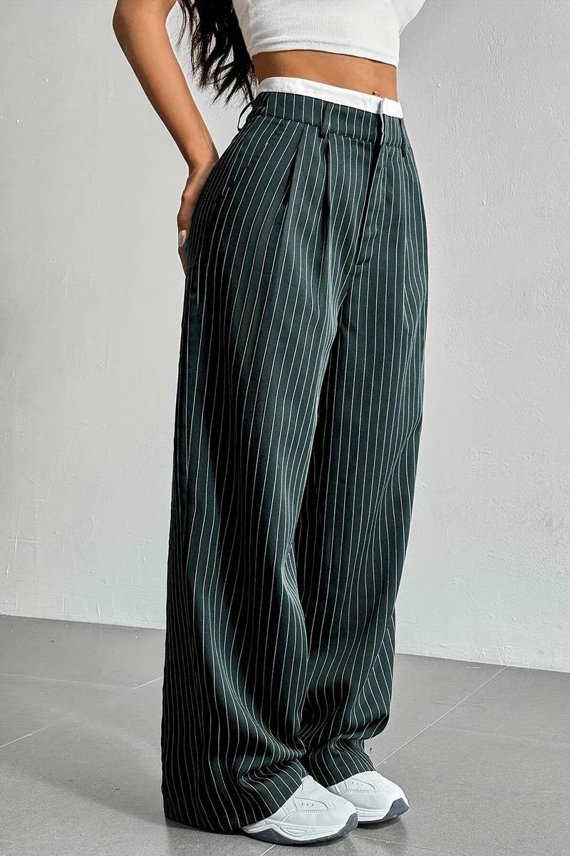 CWBLP1116_HIGH-WAISTED STRIPED LOOSE STRAIGHT-LEG TROUSERS
