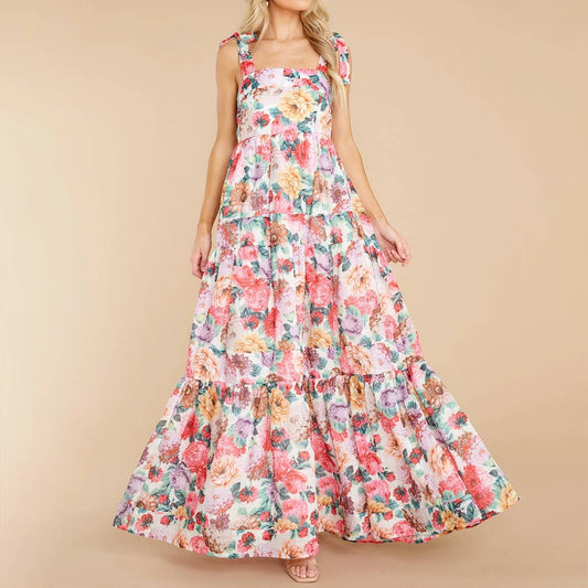 Fashion casual one-shoulder floral halter dress