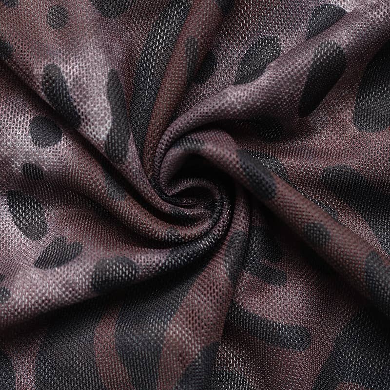 One-shoulder long-sleeved leopard print dress