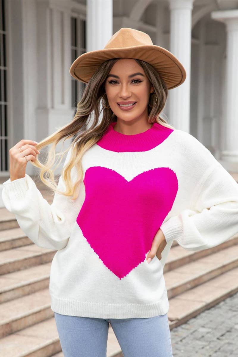 WOMEN SUPER BIG LOVE LOOSE KNITTED PULLOVER_CWOSWL1450