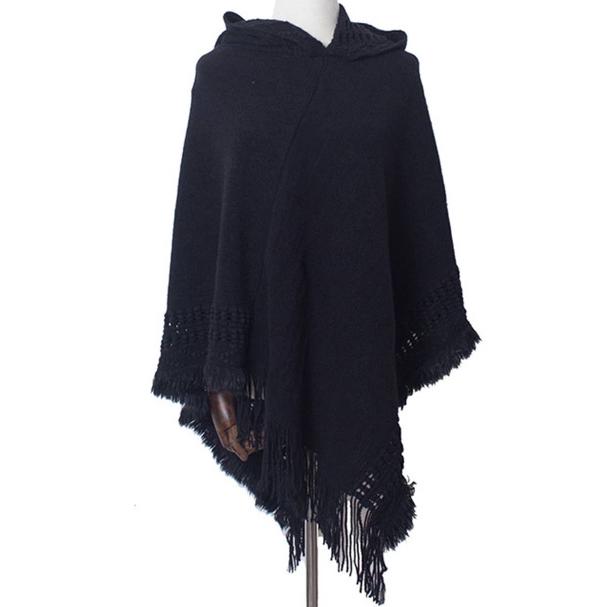 WOMEN SOFT PULLOVER PONCHO SWEATER CAPE WITH HOOD