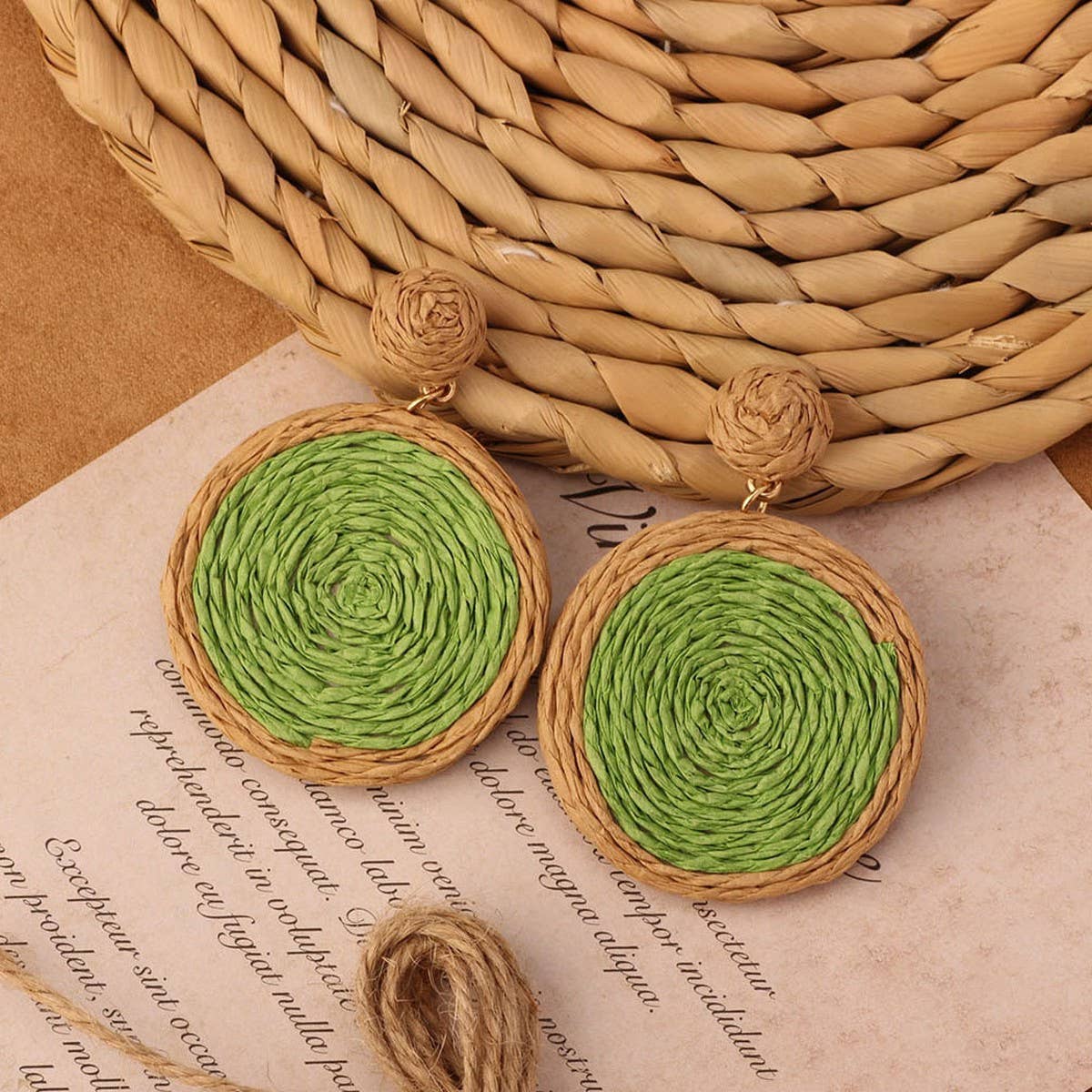 NEW VINTAGE SIMIAN GRASS VINE WOVEN EARRINGS_CWAJE4011