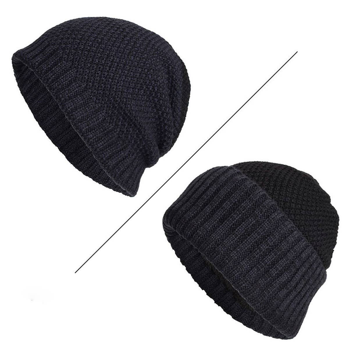 FLEECE TWO-TONE CORN KERNELS PULLER KNITTED HAT