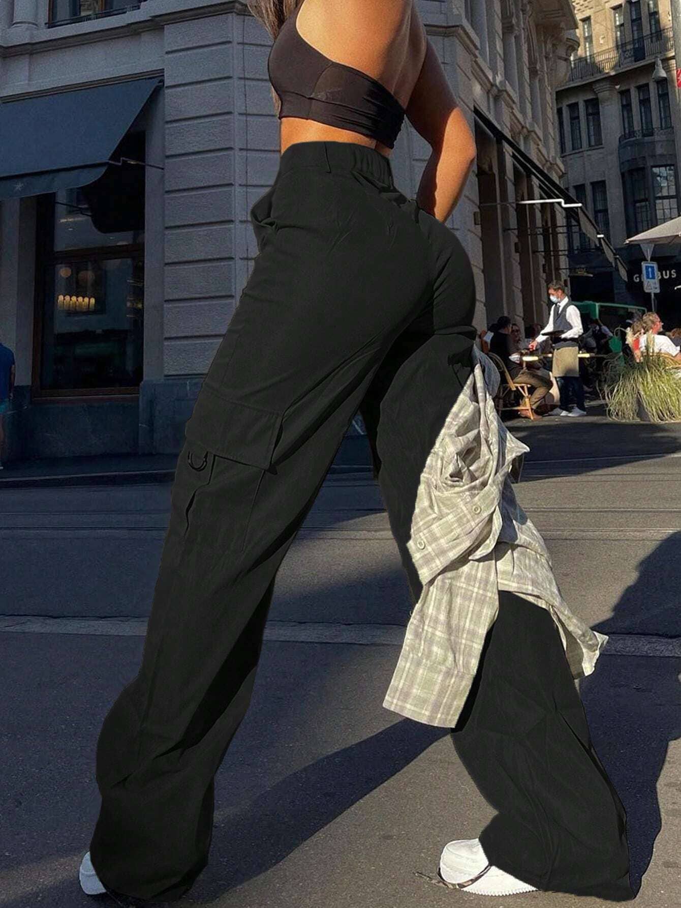 CARGO STYLE SLACKS HIGH-WAISTED STREET SLACKS