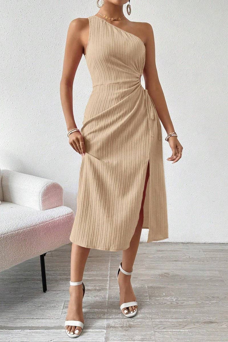 CWDMD5005_SUMMER SEXY ONE SHOULDER SLANT NECK SLIT DRESS