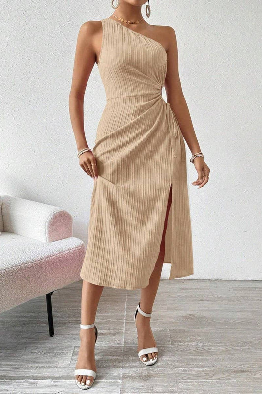 CWDMD5005_SUMMER SEXY ONE SHOULDER SLANT NECK SLIT DRESS