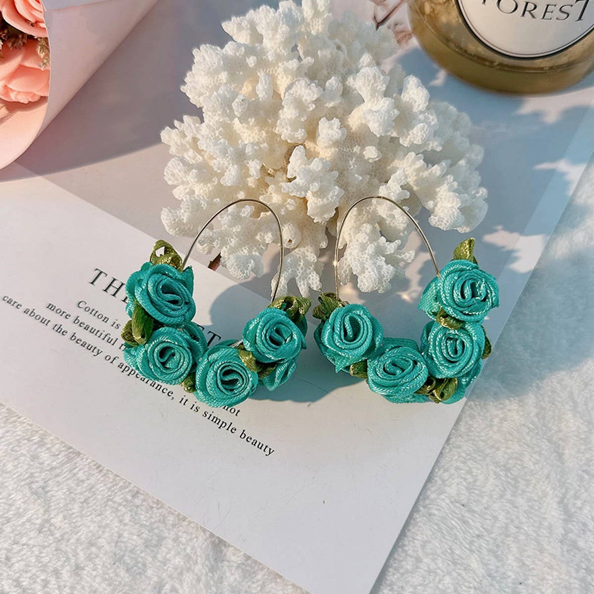 Handmade Fabric Rose V-Shape Ear Cuffs