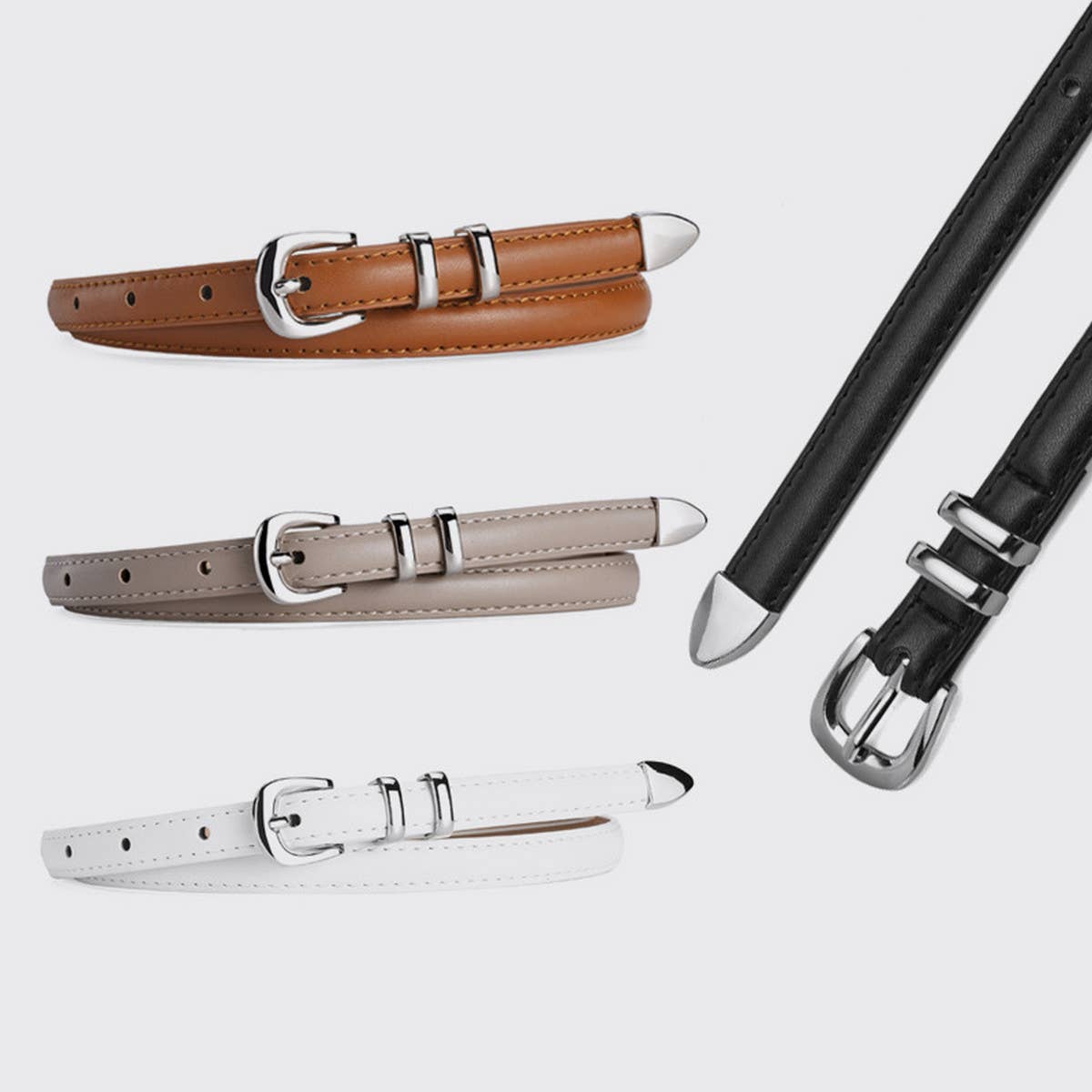 CWABE0881_SIMPLE AND VERSATILE SILVER BUCKLE BELT