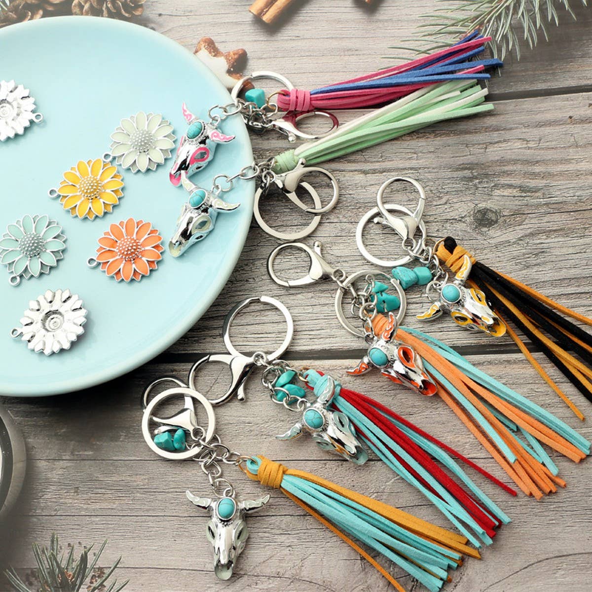 Retro Western Skull Keychain with Glow Bull Head_CWAB5092