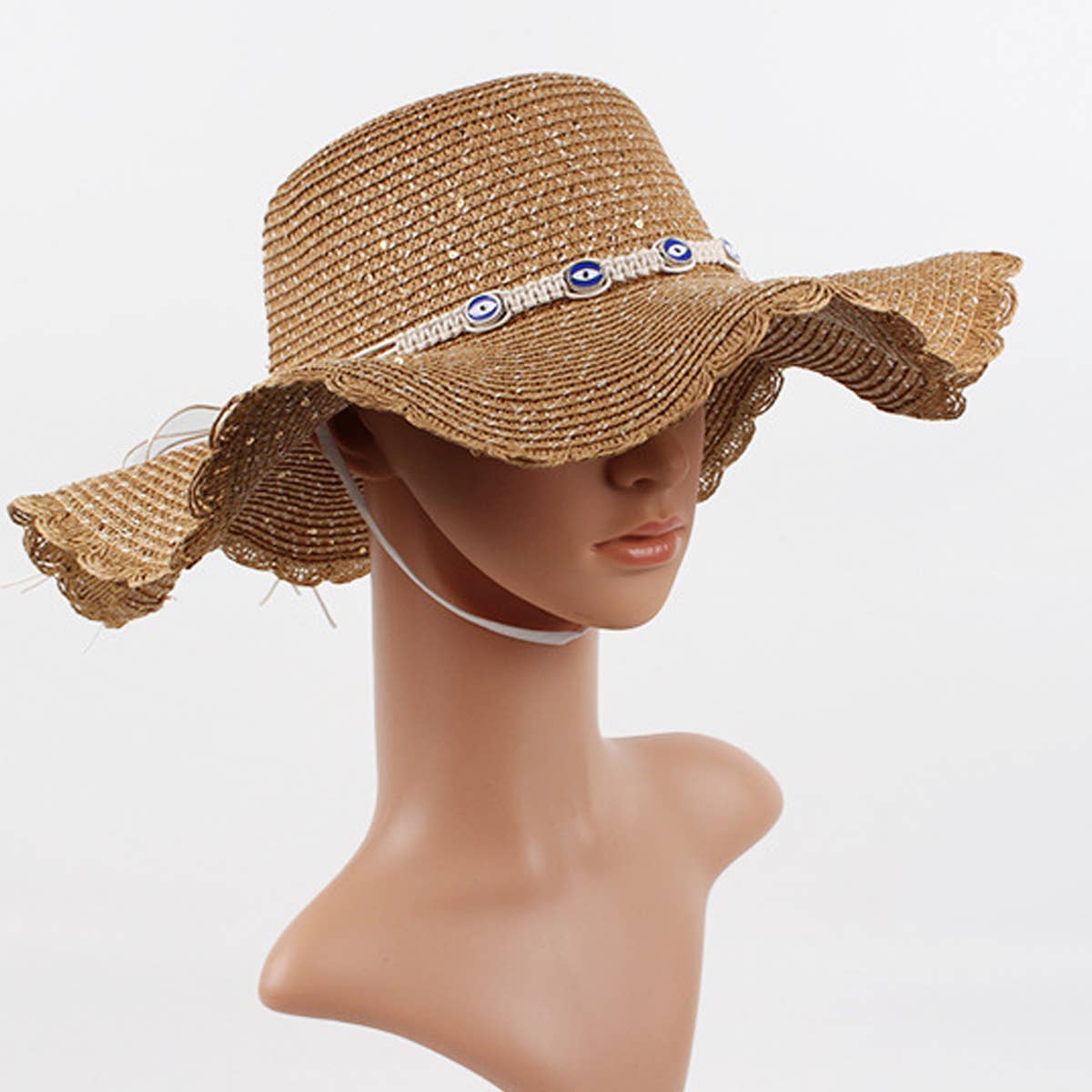 WOMEN CASUAL VISOR DOME WAVE BRIM STRAW HAT_CWAH1197