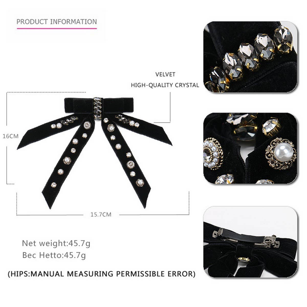 VELVET BOW PERSONALIZED DIAMOND PEARL HAIRPIN