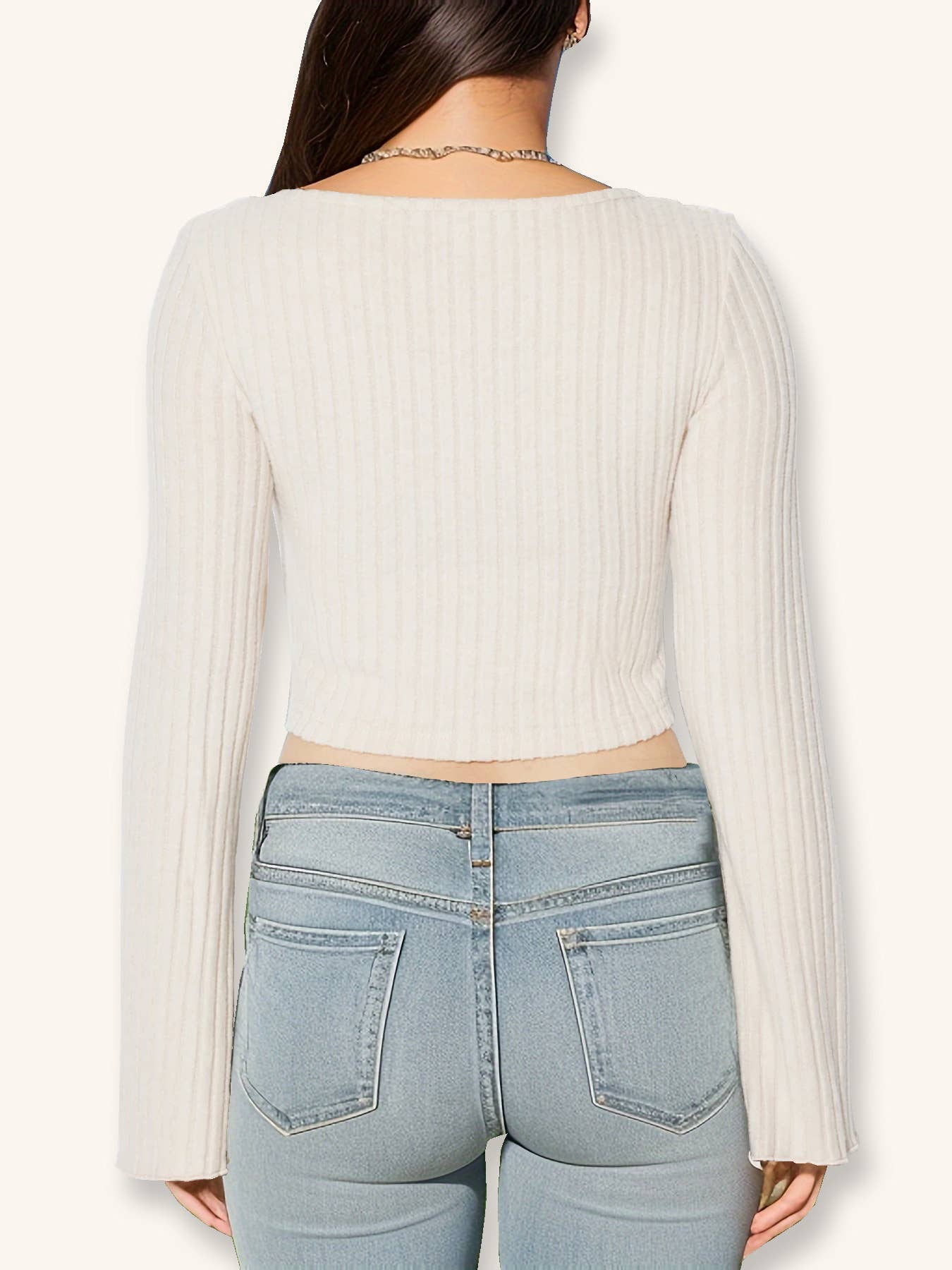 V-NECK TRUMPET SLEEVE SLIM-FIT CROP TOP