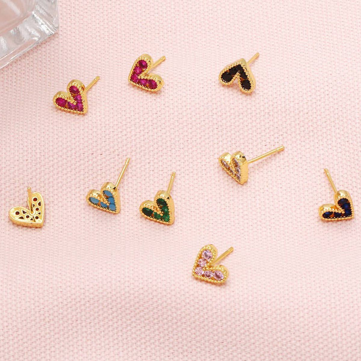 MINI COLORED ZIRCON HEART SHAPED EARRINGS
