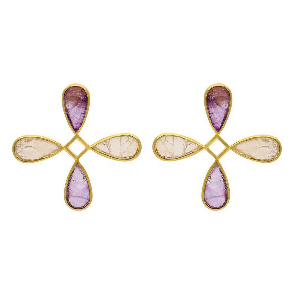 18K Gold Plated Irregular Color Stone Earrings_CWAJE4990