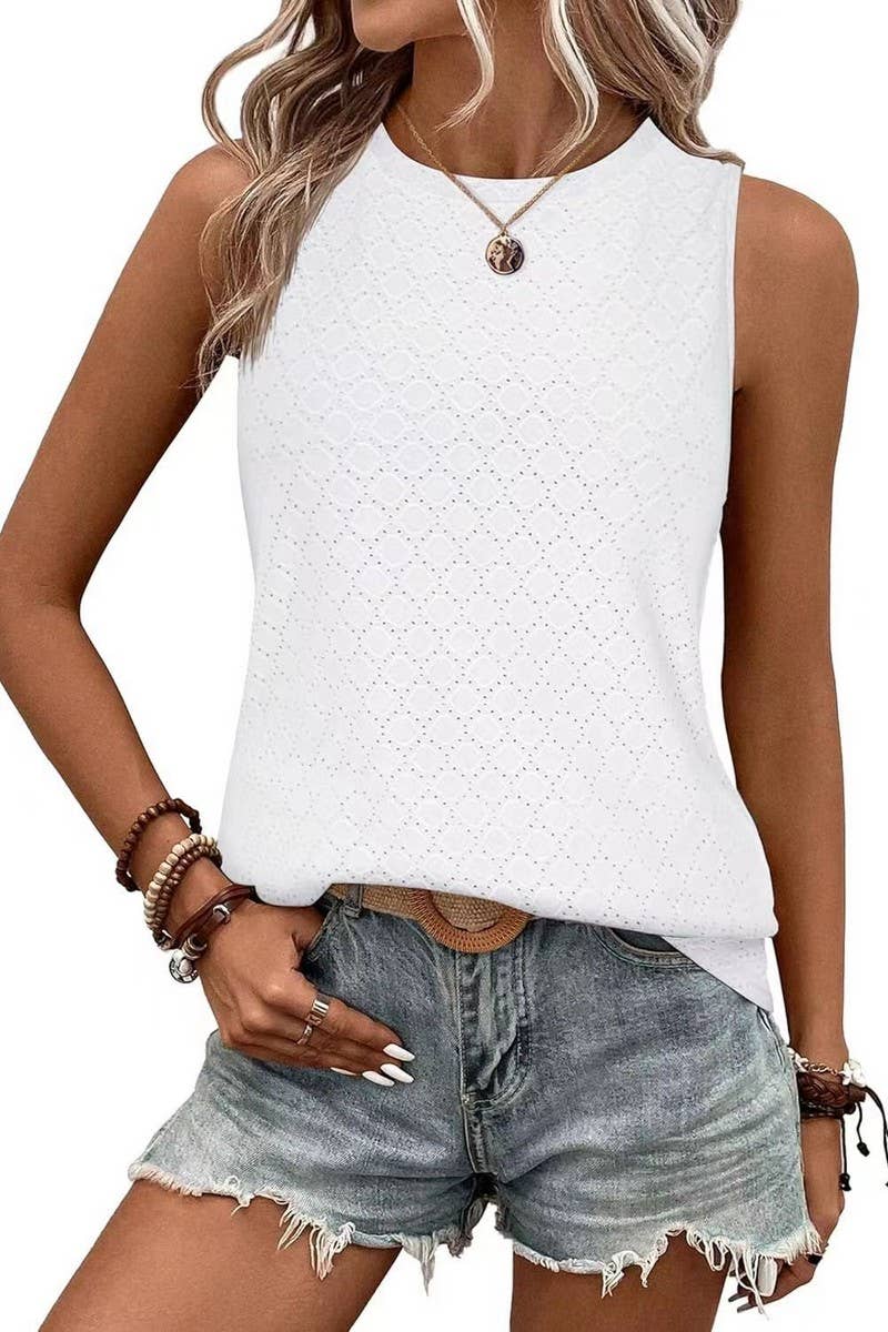 Cwttsl0232_Round Neck Sleeveless Knit Top