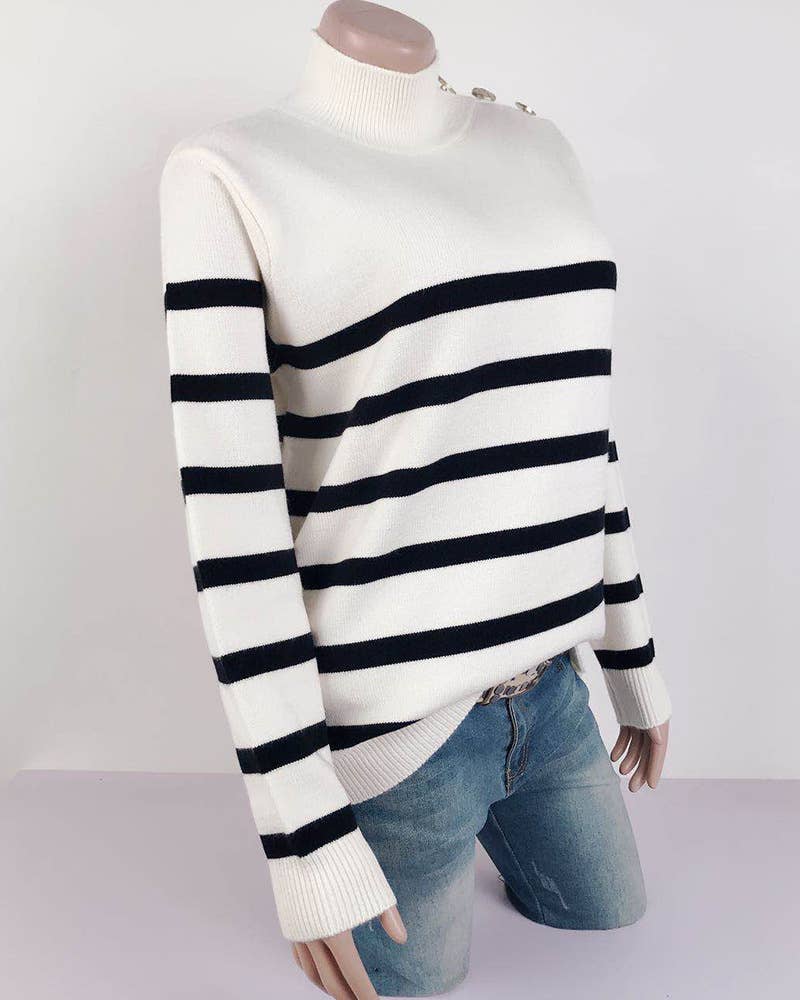 TURTLENECK SWEATER WITH STRIPED BUTTONS