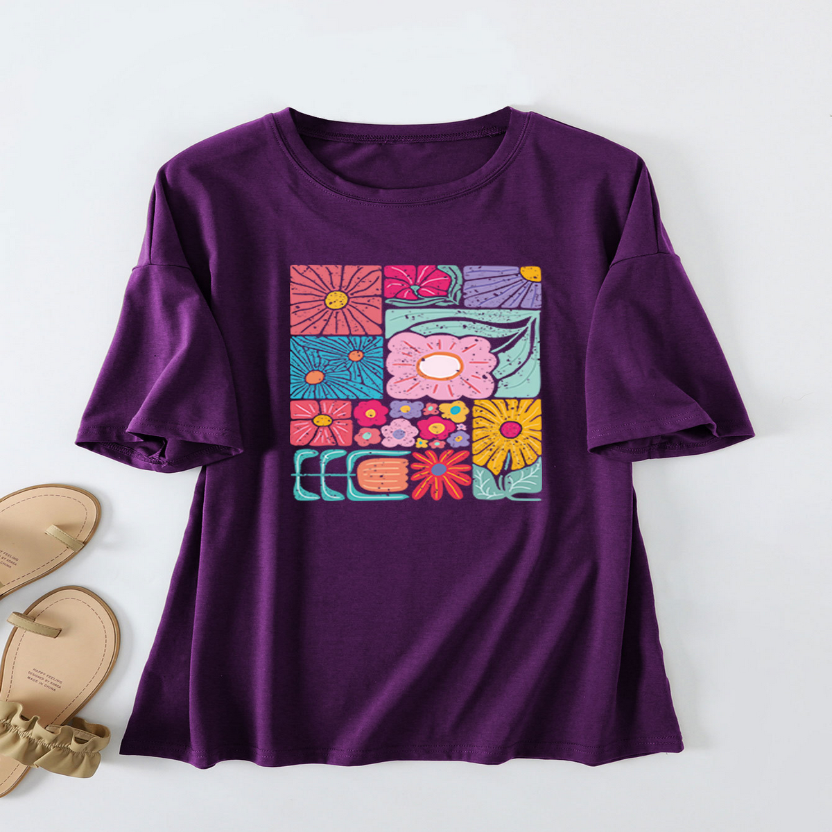 Women??¢s Loose Fit Tee with Colorful Flowers_CWTTS1466