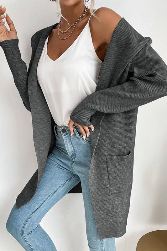 CWOHOL0384_Casual Open Front Long Sleeve Hoodie Sweater