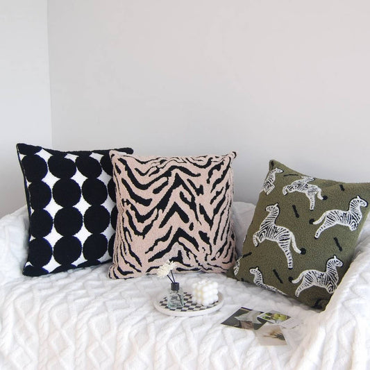 Tiger Zebra Embroidered Sofa Bed Pillow Cover