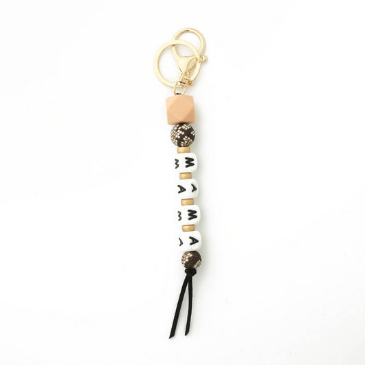 Silicone Bead Keychain with Letter and Wooden Disc_CWAB5106