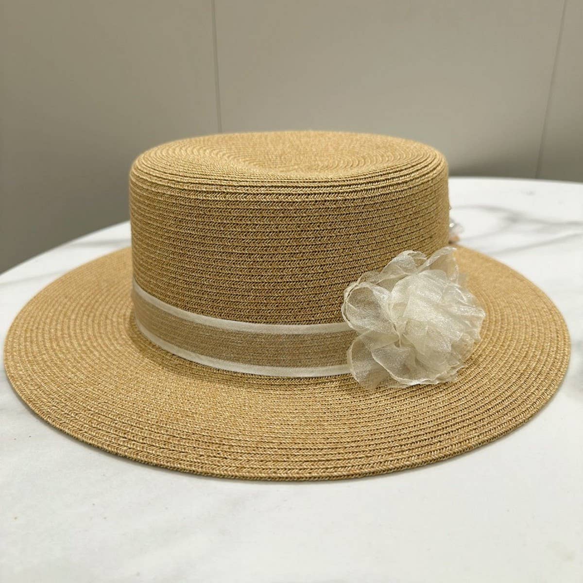 Summer simple flat top lace sun hat_CWAH3574