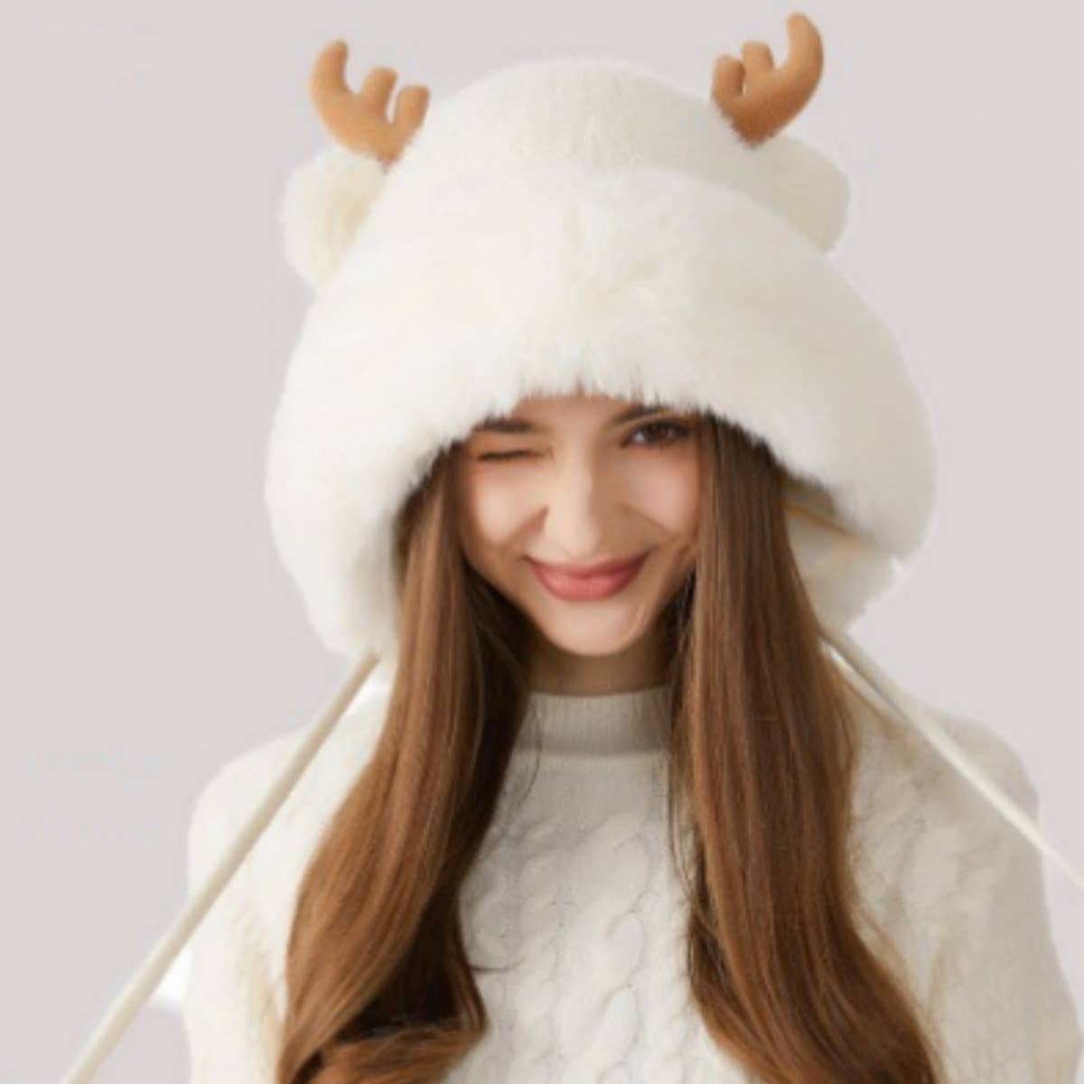 CWAH2209_WINTER CHRISTMAS ANTLER AND FLEECE KNITTED HAT