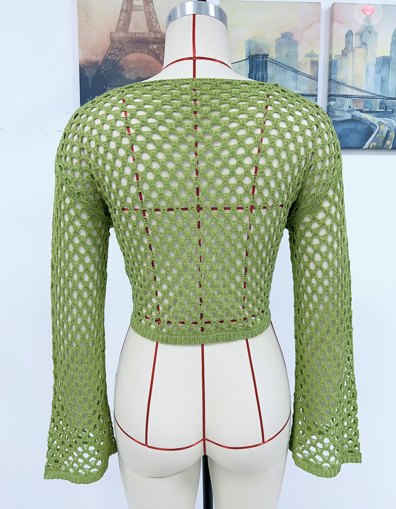 Knitted Bell Sleeve Hollow Round Neck Sweater