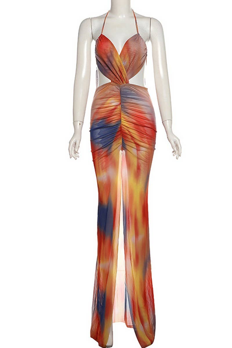 CWDMD6431_SEXY HOT GIRL HALTER NECK BACKLESS LACE-UP DRESS