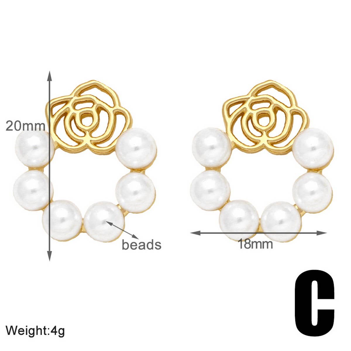 COPPER PLATED 18K GOLD FLOWER PEARL EARRINGS