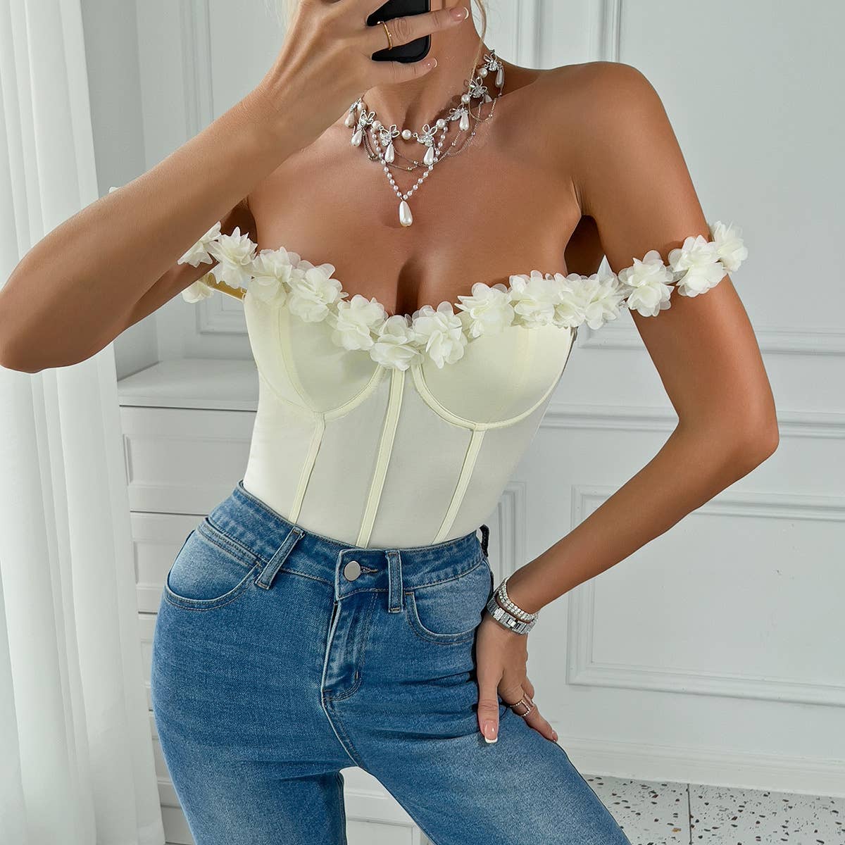 THREE-DIMENSIONAL FLOWER ONE-SHOULDER SEXY JUMPSUIT