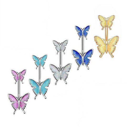 Glitter Butterfly Belly Ring Resin Body Piercing