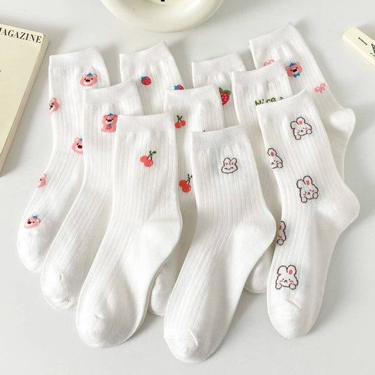 WHITE SMALL FRESH FRUIT CARTOON BEAR STOCKINGS