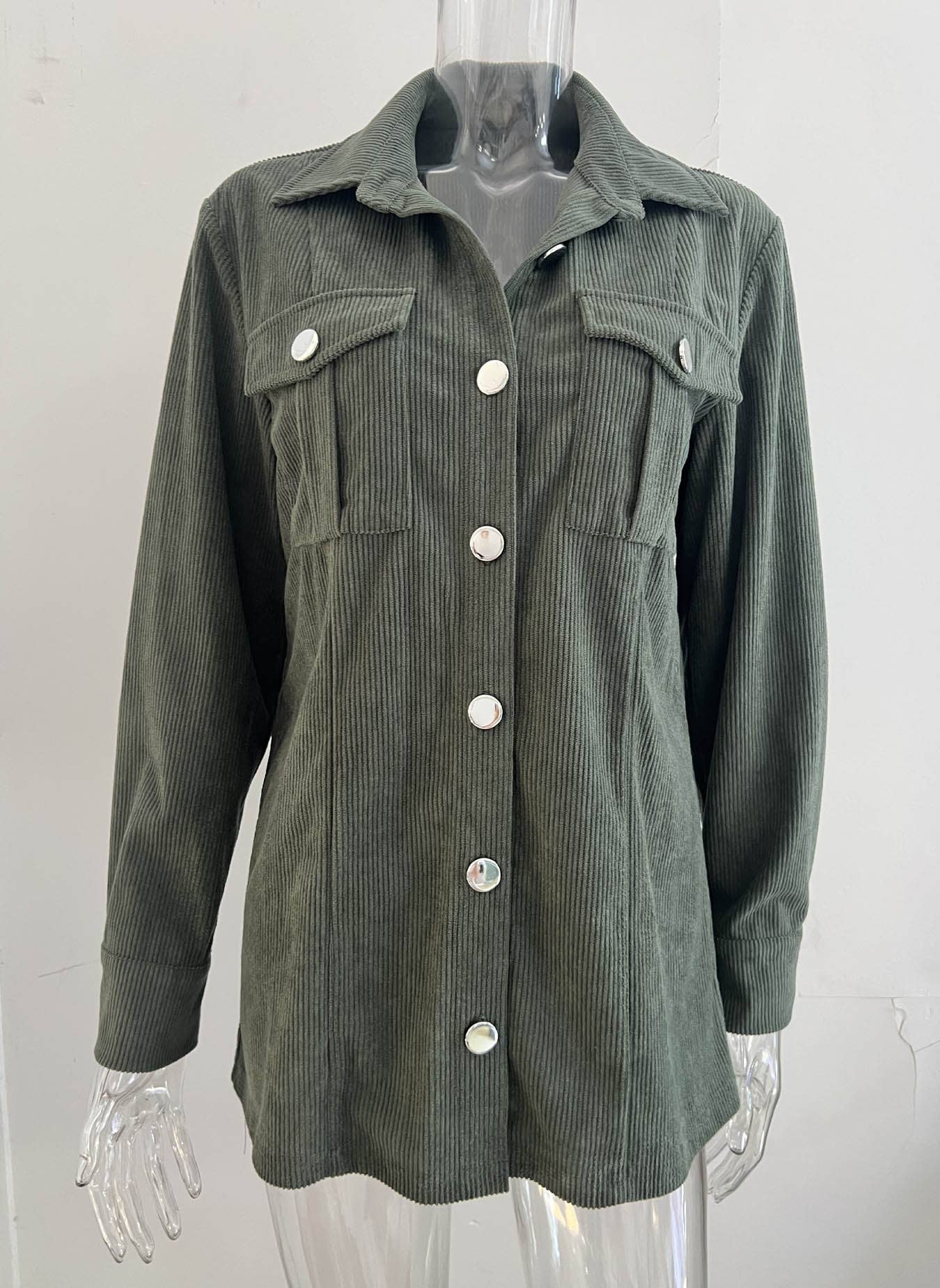 Solid-color corduroy loose casual lapel cardigan