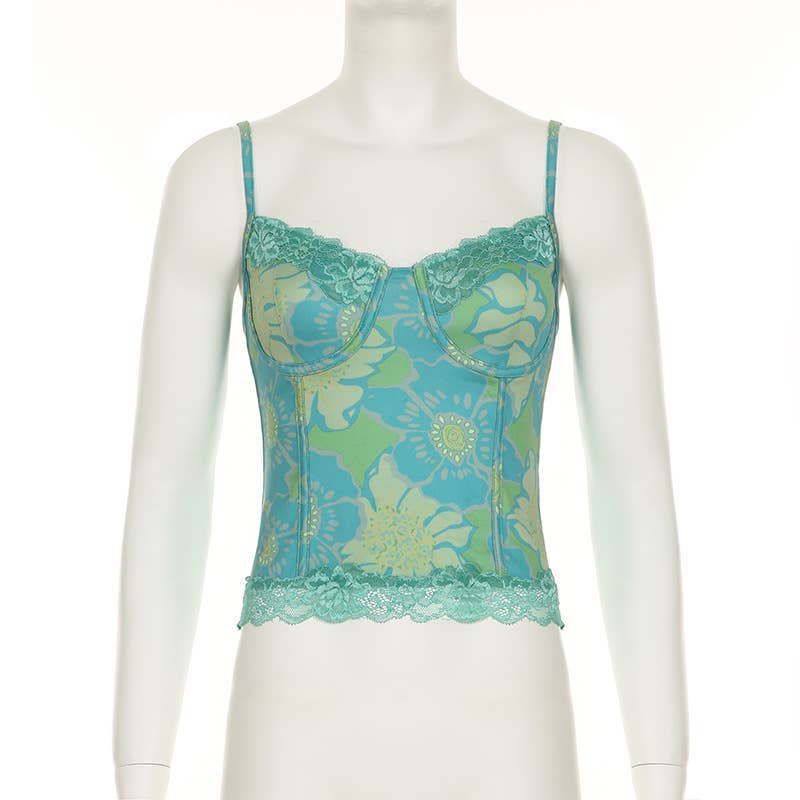 Vintage lace patchwork adjustable straps camisole