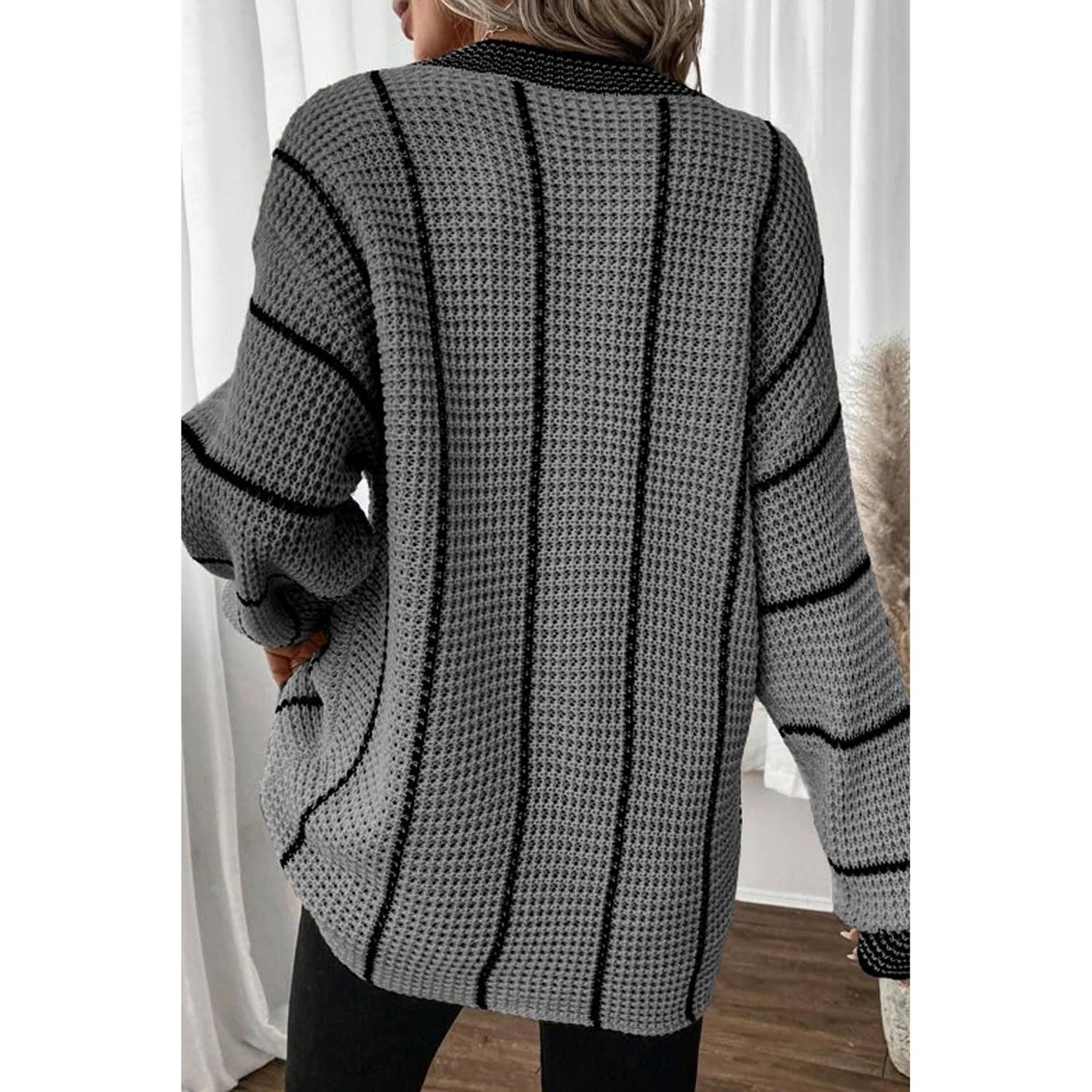 KNITTED V-NECK STRIPED PULLOVER SWEATER