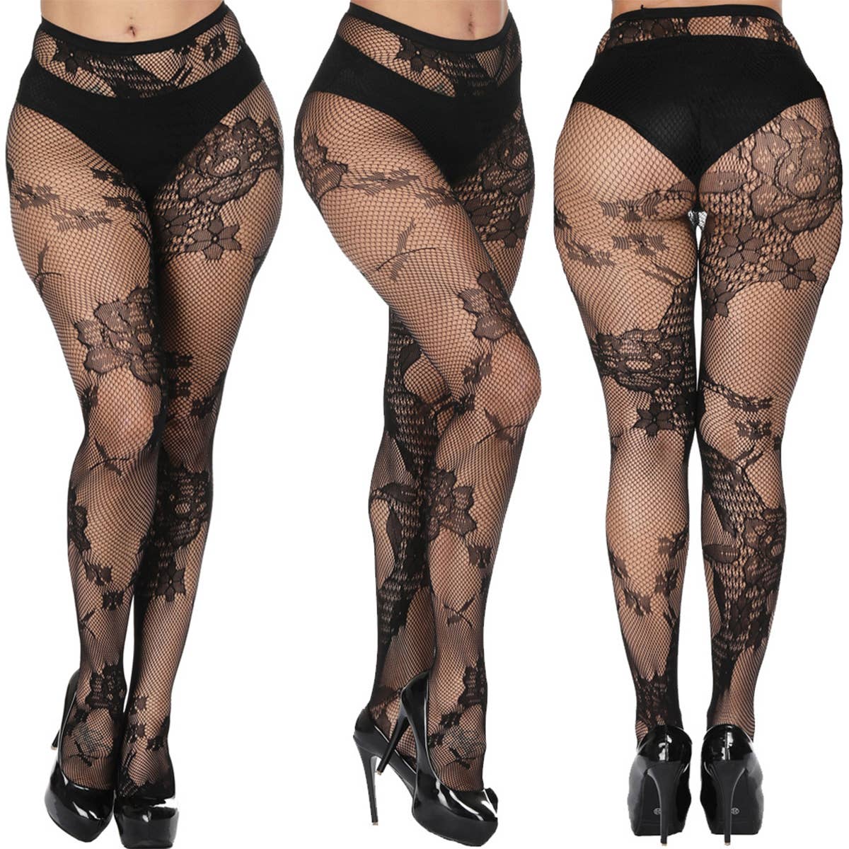 LACE PATTERNED FISHNET STOCKINGS THIGH PANTYHOSE