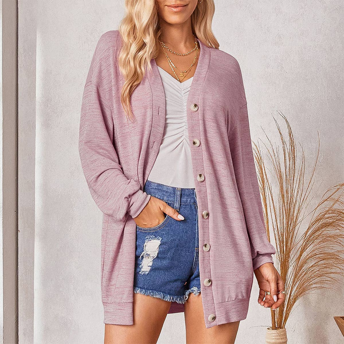 THIN COAT LONG SLEEVE LOOSE KNIT CARDIGAN
