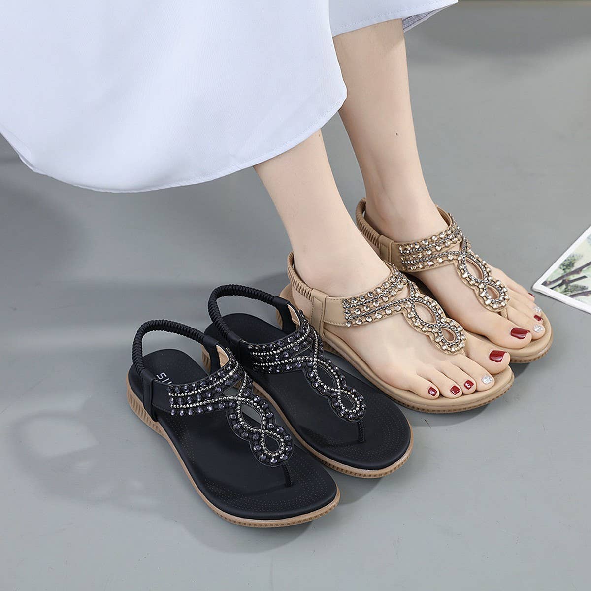 CRYSTAL BEADED DECORATIVE PINCH TOE SANDALS