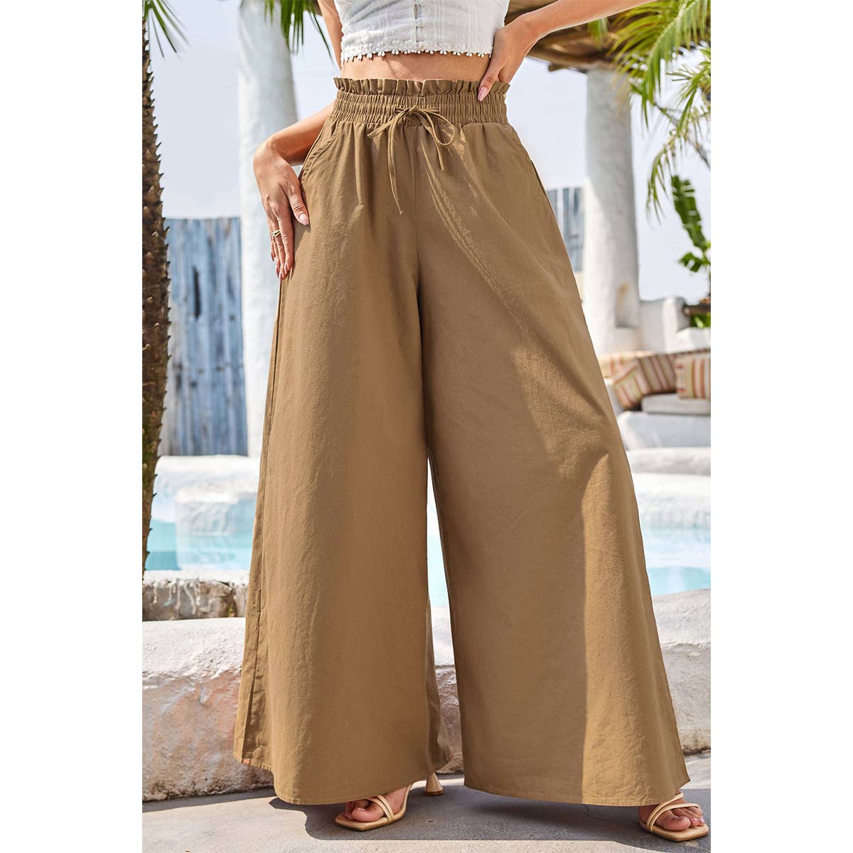 High-waisted loose straight leg wide-leg pants