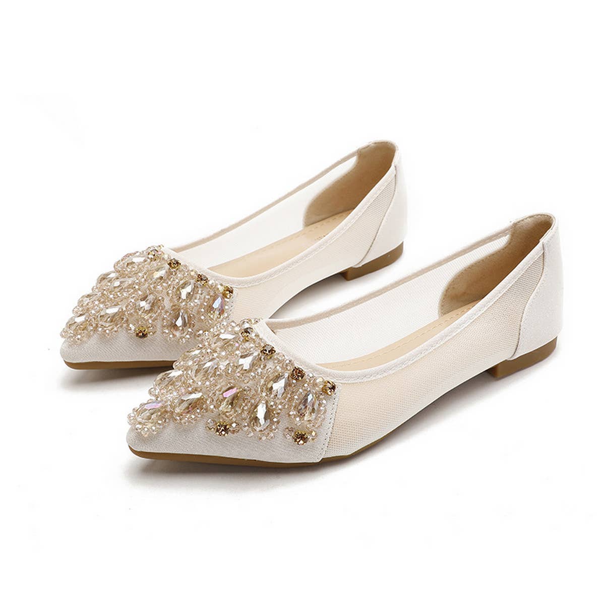 LIGHT RHINESTONE POINTED TOE FLATS