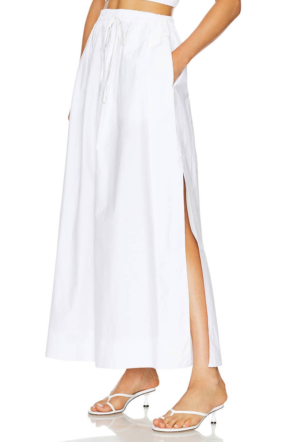 COTTON HIGH-WAISTED SLIT SOLID COLOR DRESS