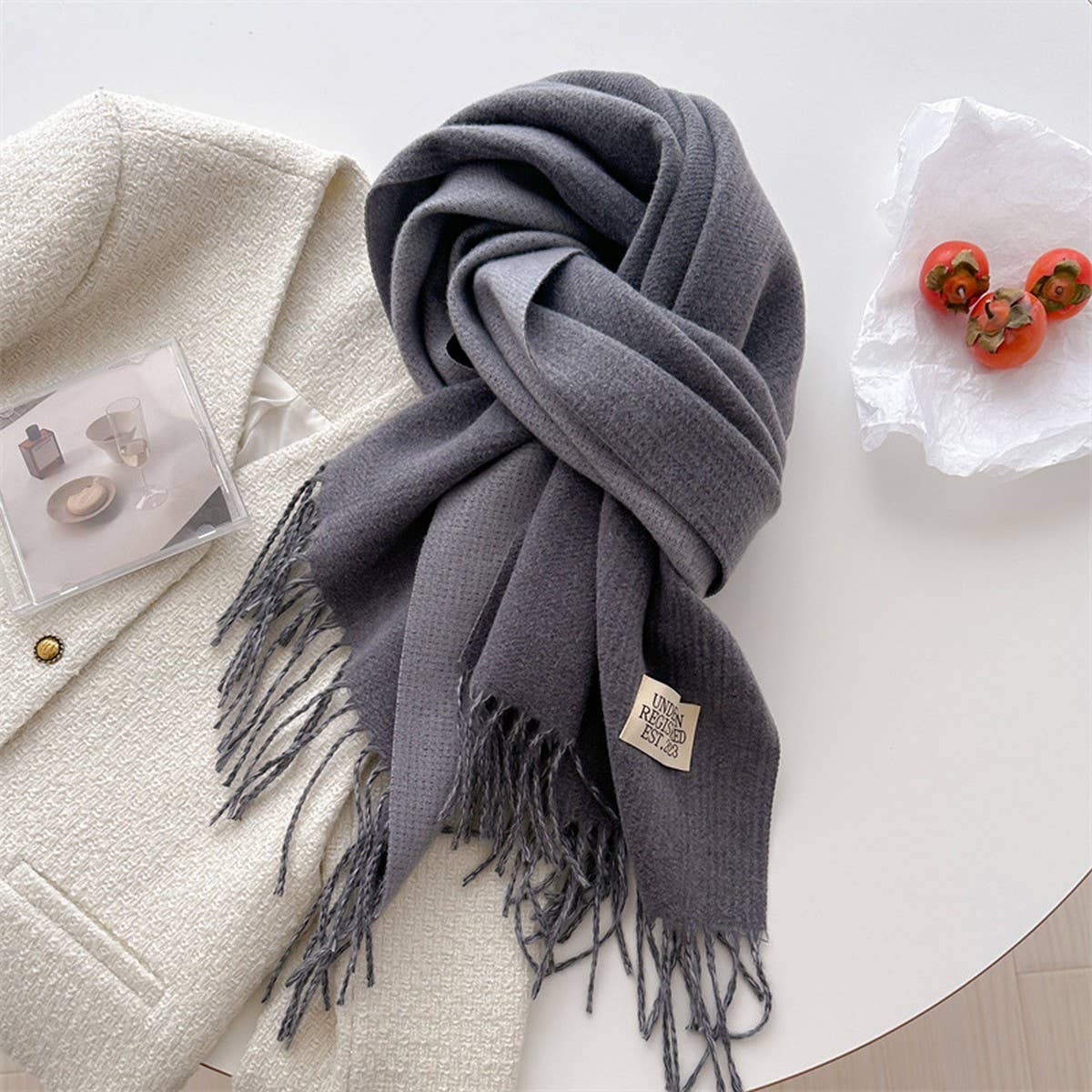 Double Sided Faux Cashmere Scarf-Solid Color Shawl