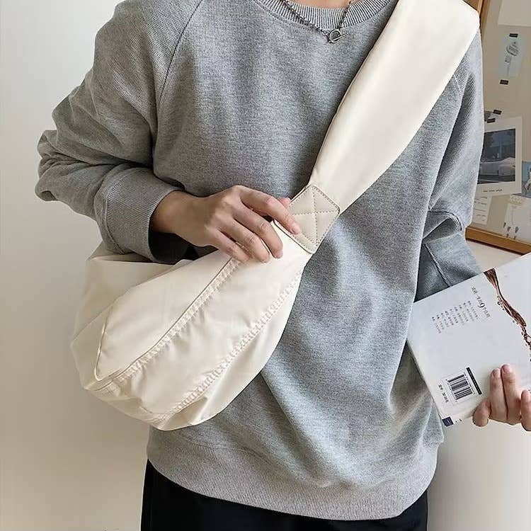 Pleated wide shoulder strap canvas bag