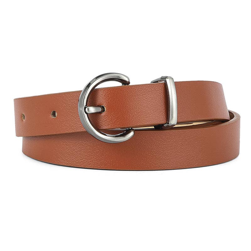 SILVER ROUND PIN BUCKLE PU LEATHER BELT