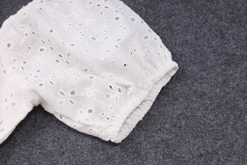 U-Neck Backless Sweet Crochet Puff Sleeve Top