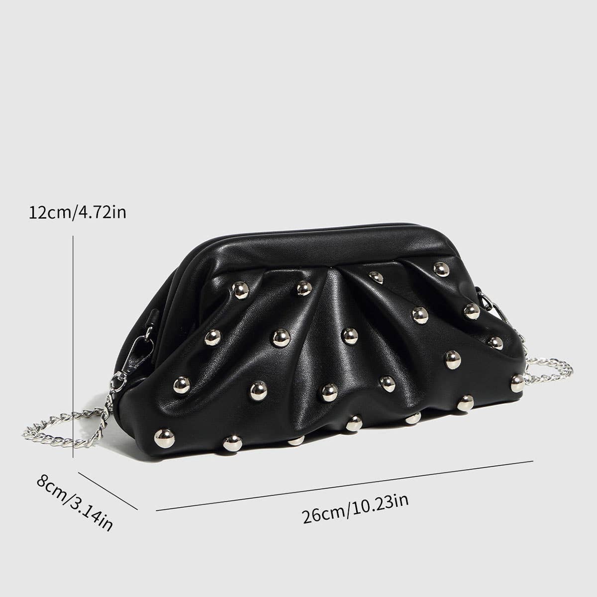 Studded Dumpling Clutch & Chain Shoulder Bag_CWAB5711