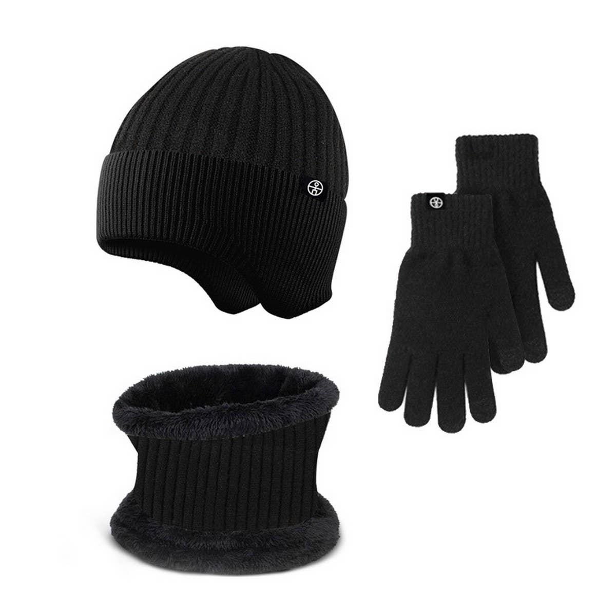 WINTER OUTDOOR FLEECE KNITTED HAT THREE PIECE SET