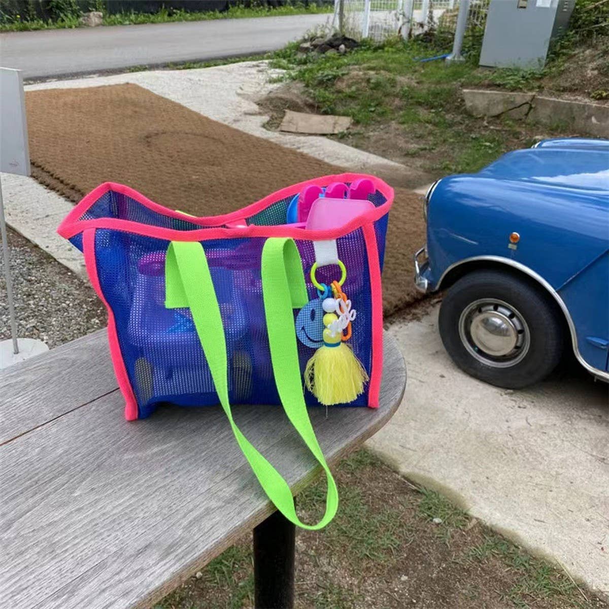 MESH CONTRAST COLOR BEACH TRAVEL STORAGE BAG_CWAB1916